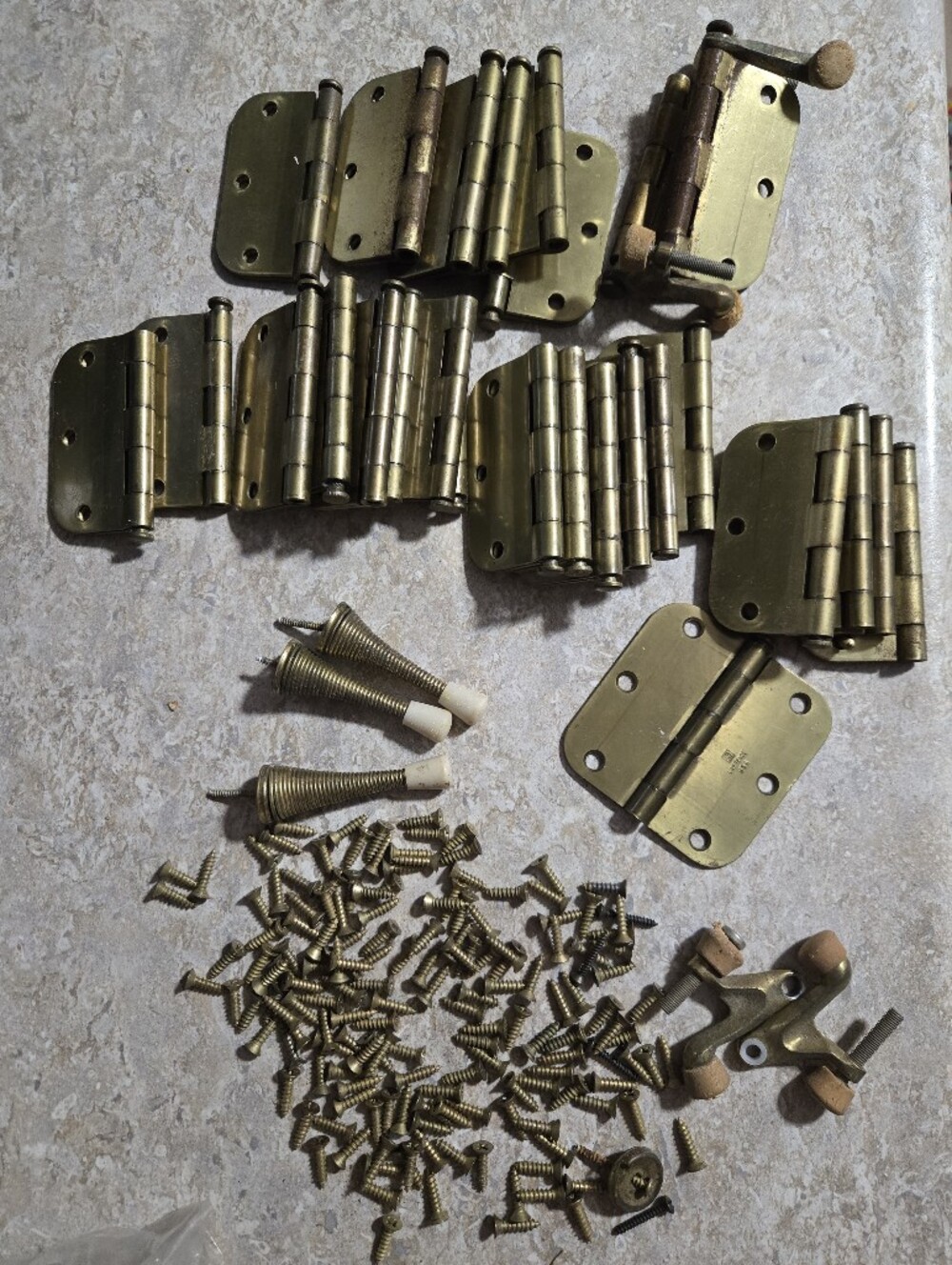 Huge Bulk Lot Vintage Lawrence USA Brass Door Hinges & Hardware | Architectural
